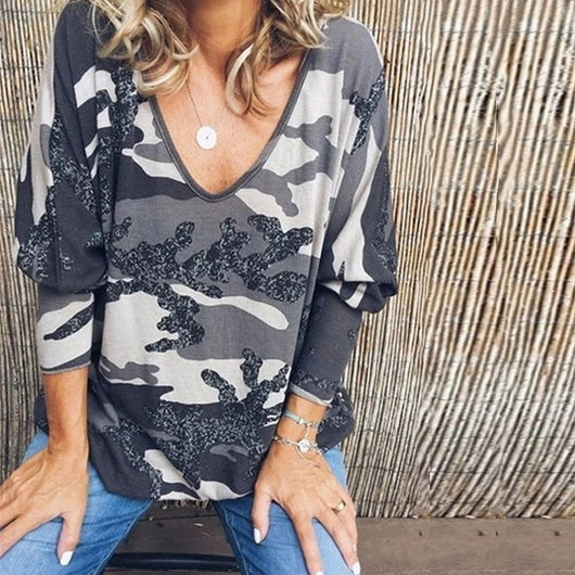 2019 New Fashion Women V Neck Long Sleeve T Shirts