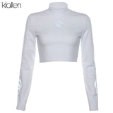 dragon print T-shirts reflective turtleneck Long Sleeve Slim Harajuku Streetwear 2019 New Women Fashion Short Tees