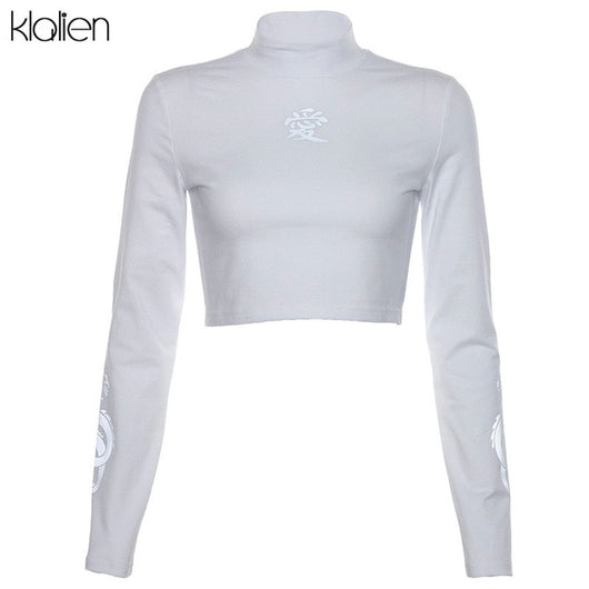 dragon print T-shirts reflective turtleneck Long Sleeve Slim Harajuku Streetwear 2019 New Women Fashion Short Tees