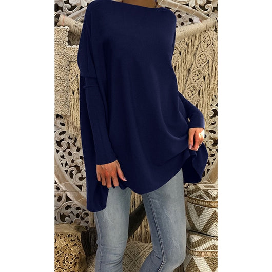 New Fashion Women Casual Pure Color Long Batwing Sleeve Loose Knit Pullover Tops Fluffy Jumper T Shirts Plus Size