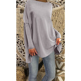 New Fashion Women Casual Pure Color Long Batwing Sleeve Loose Knit Pullover Tops Fluffy Jumper T Shirts Plus Size