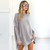 2019 Autumn New Women Pure Color Long Batwing Sleeve Loose Pullover Tops Fluffy Jumper Casual T Shirts