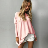 2019 Autumn New Women Pure Color Long Batwing Sleeve Loose Pullover Tops Fluffy Jumper Casual T Shirts