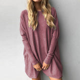 2019 Autumn New Women Pure Color Long Batwing Sleeve Loose Pullover Tops Fluffy Jumper Casual T Shirts
