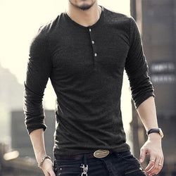 New Fashion Men Tee Long Sleeve Henley Shirts Military Casual  T-shirt Top  men