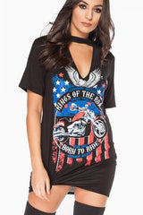 Women Fashion Shirt Eagle Motorcycle Sexy Halter Tops V-neck Printed Long T-shirt