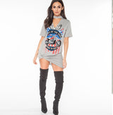 Women Fashion Shirt Eagle Motorcycle Sexy Halter Tops V-neck Printed Long T-shirt